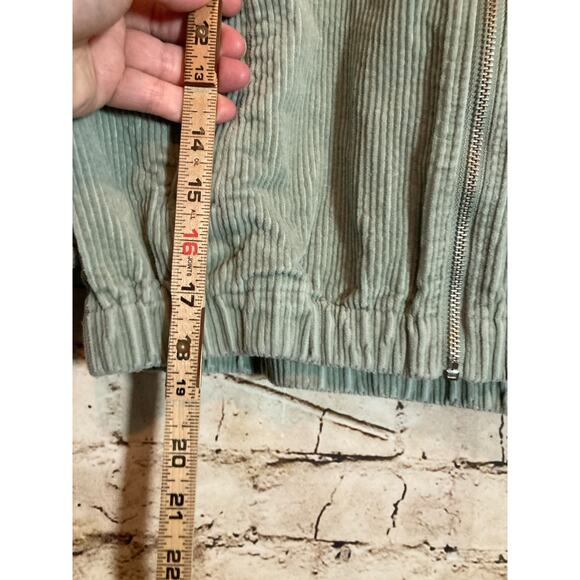 Forever 21 Corduroy Jacket Womens XS Light Sage Green Front Zip Hooded Bomber - Picture 13 of 13